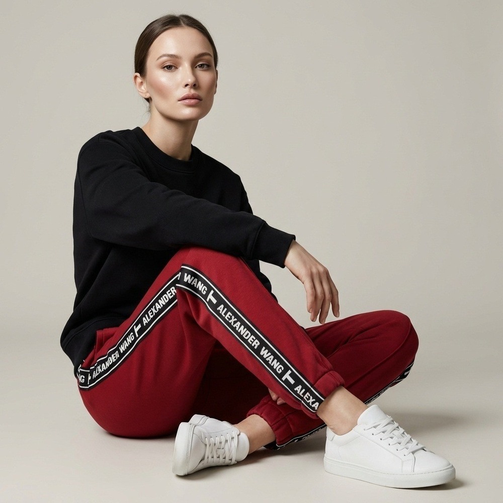 Alexander Wang Designer Track Pants Logo Joggers‎ Red Womens Size Small